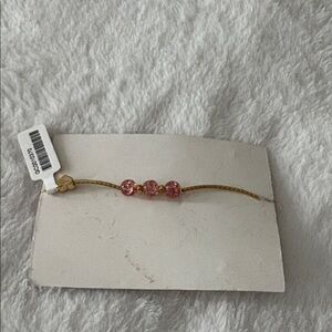 Gold Bracelet with Pink Beads